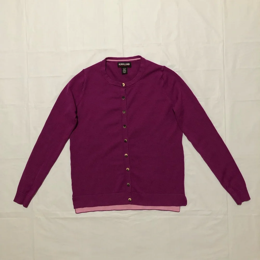 Kirkland Signature Women’s Long Sleeve Button-Up Magenta Purple Cardigan S